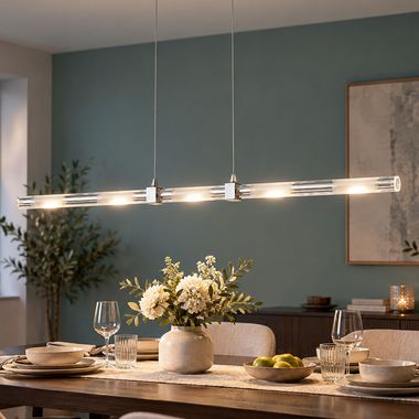 Lampa wisząca LED SELMA, chrom, szkło satynowane, 5-punktowa, wys. 120 cm