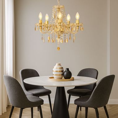 Chandelier, gold-coloured, 5-flame, D 48 cm
