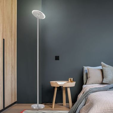 LED uplighter, steel-colored, touch dimmer, height 190 cm