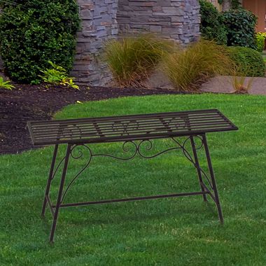 Banc de jardin, métal aspect rouille, orné, L 83 cm