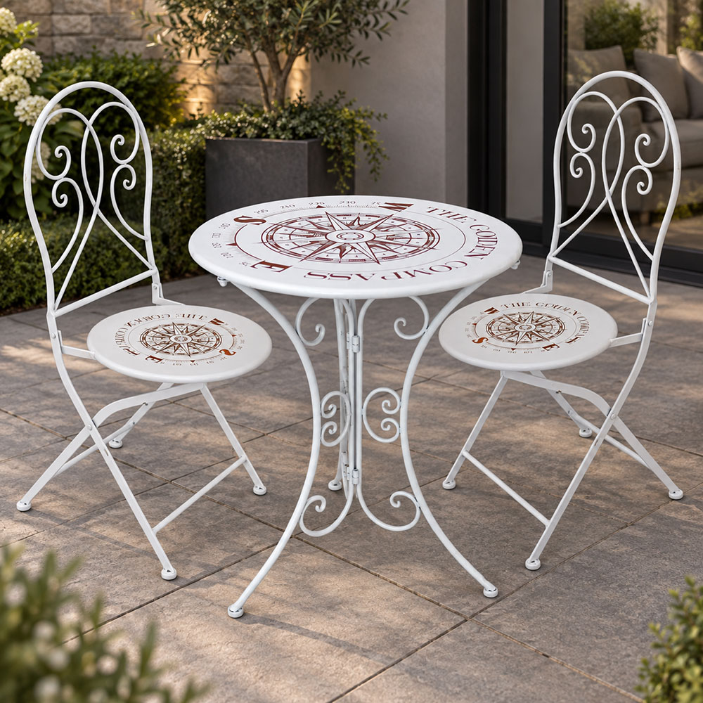 Bistrotisch, Kompass-Design, Eisen, weiß, 60 cm