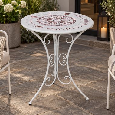 Table bistrot design compas, fer, blanc, 60 cm