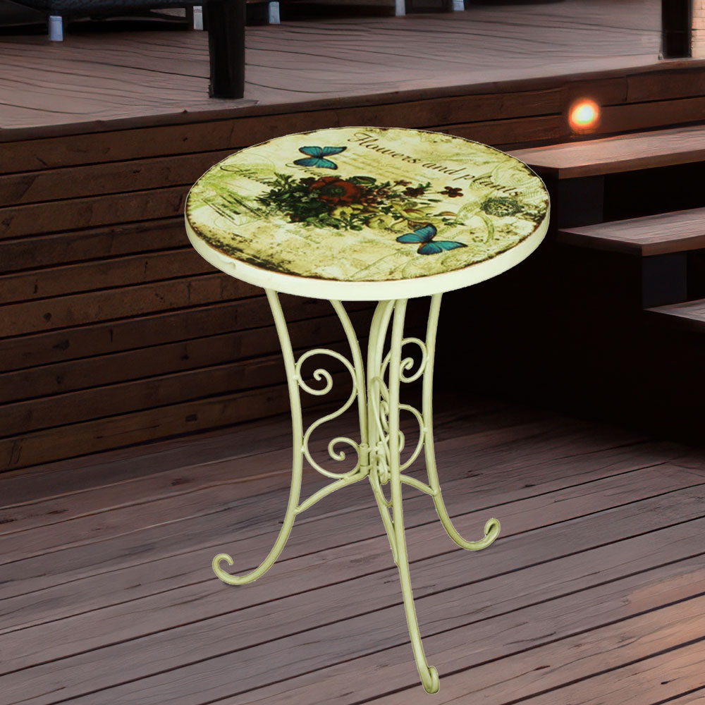 Bistrotisch, Blumen Design, Eisen, altweiß,