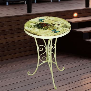 Bistrotisch, Blumen Design, Eisen, altweiß,