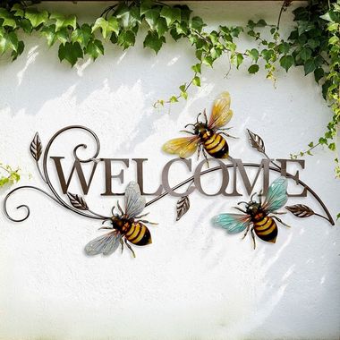 Cartello da parete Welcome, api, L 70 cm