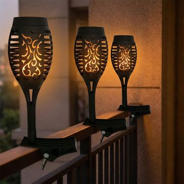 3x LED Torches solaires, effet de feu, pince, noir H 26 cm