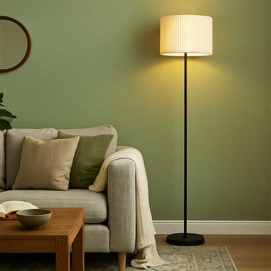 Lampada da terra, tessuto naturale, nero, H 152 cm