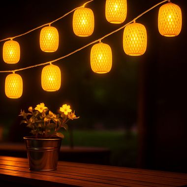 Guirlande lumineuse solaire à LED, 8x lampion naturel, L 650 cm