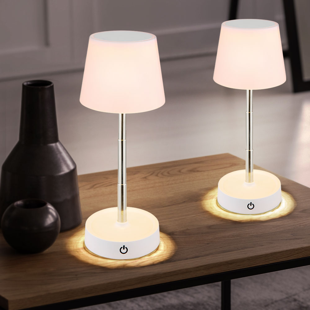 2er Set LED Tischleuchte, weiß, Touchdimmer, höhenverstellbar, H 28 cm