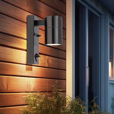 Outdoor wall lamp, stainless steel black, motion detector, H 16.3 cm