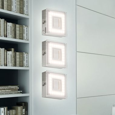 Lot de 3 spots LED à monter en surface, nickel mat, carrés, L 9 cm