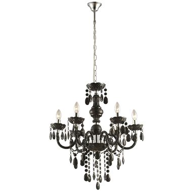 Lustre, lustre, noir, cristaux, 6 flammes