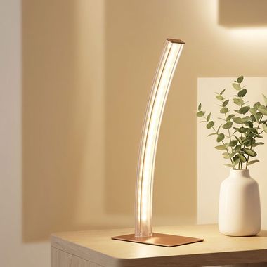 Lampe de table LED, courbée, couleur cuivre, H 37 cm
