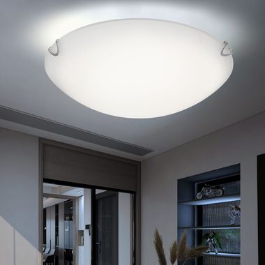 Plafonnier LED, verre satiné, métal, D 30 cm