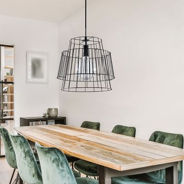 Lampada a sospensione, nero, acciaio, design a gabbia, H 130 cm