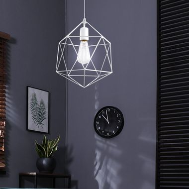 Lampada a sospensione, acciaio bianco, gabbia, 25 cm