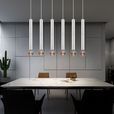 Hanglamp, mat wit metaal, in hoogte verstelbaar, H 150 cm
