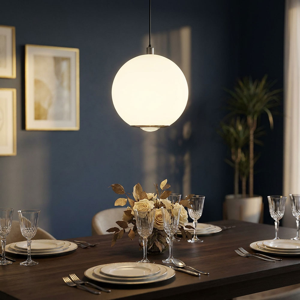 LED Pendelleuchte, Glas, Kugel, 1 flammig, H 150 cm