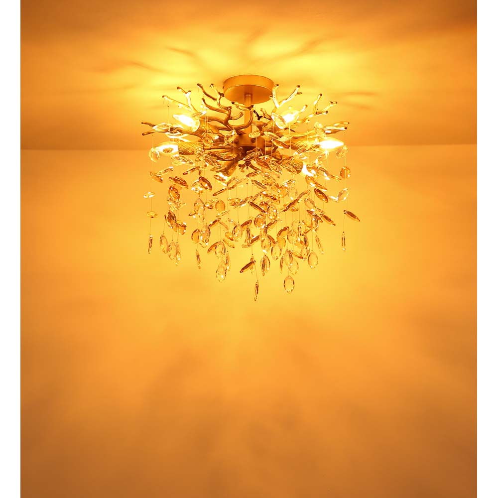 Deckenleuchte, Metall, Glas, Gold, Kristall, 6-flammig, E14, H 56 cm