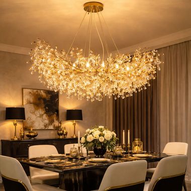 Hängeleuchte QUEENA, Gold, Metall, Glas, E14, 10-flammig, L 100 cm
