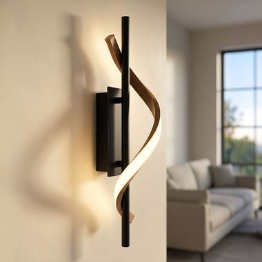 LED Wandleuchte, schwarz, Holzoptik, H 46,5 cm