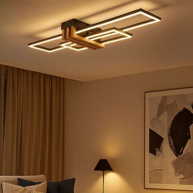 LED plafondlamp, zwart, donker houteffect, L 80 cm