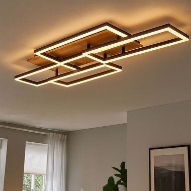 LED ceiling light, wood look, remote control, CCT, L 87.5 cm