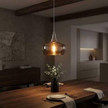 Suspension, verre fumé, nickel, E14, H 150 cm