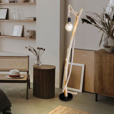 Lampadaire, bois, corde de chanvre, marron, , H 150 cm