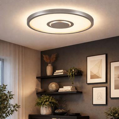 LED Deckenleuchte, Backlight, nickel-matt, rund, L 42,5 cm