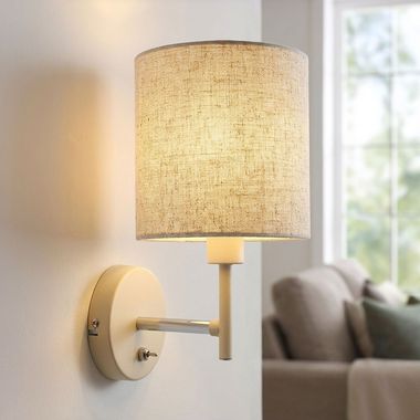 Wall light, switch, sand-coloured, textile, H 26 cm