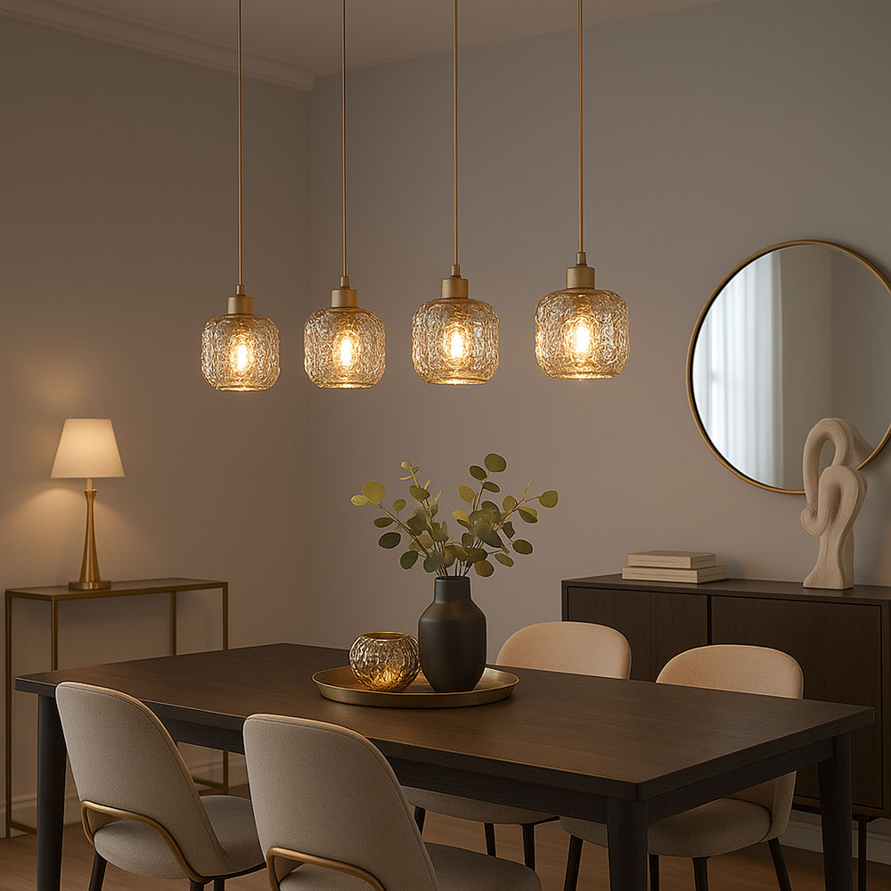Hängeleuchte, beige, Glas, rauchfarben, Dellenstruktur, H 120 cm