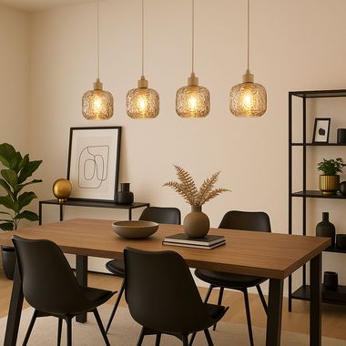 Lampe à suspendre, beige, verre, fumé, structure bombée, H 120 cm