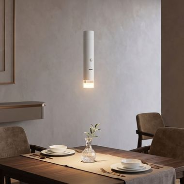 Lampa wisząca LED, metal, biała, akryl, ściemniacz dotykowy, z możliwością ściemniania, wys. 120 cm