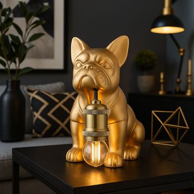 Tischleuchte, Keramik, Hund, gold, H 24 cm