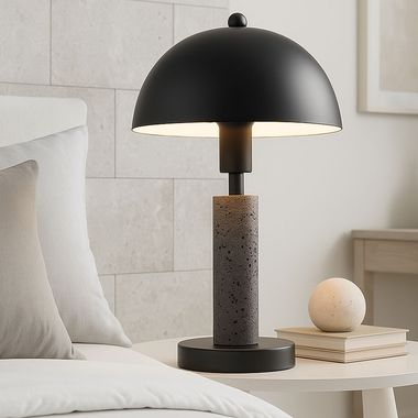 Lampada da tavolo, nero, pietra di travertino, H 34 cm