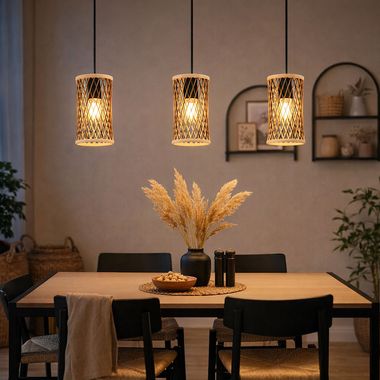 Suspension, noire, en bambou, 3 ampoules, L 72 cm