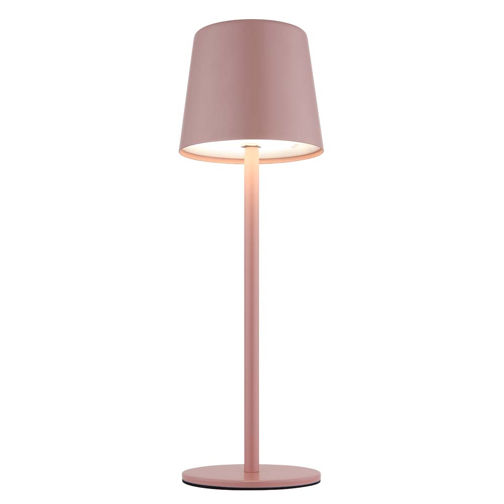 LED Tischleuchte, rosa, Metall, Akku, Touchdimmer, H 28 cm
