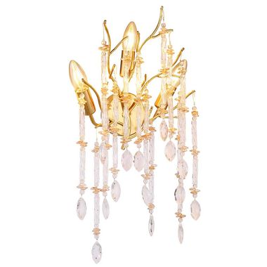 Applique, oro opaco, metallo, vetro, pendenti in cristallo, 3x E14, H 50 cm