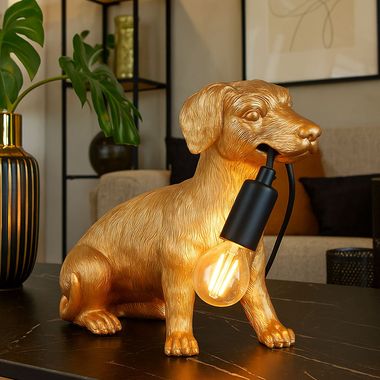 Lampa stołowa, figurka, kolor złoty, jamnik, wys. 23,5 cm