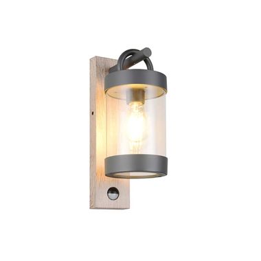 Wandlamp, aluminium, houtlook, bewegingssensor, H 33 cm