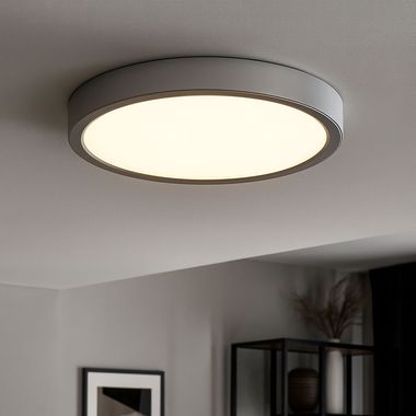 Lampa sufitowa LED, srebrna stal, biała, D 28,5 cm