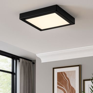 Plafonnier LED, noir, carré, D 22,5 cm