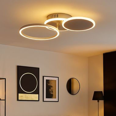 Plafonnier LED, anneaux mobiles, argent, L 50 cm