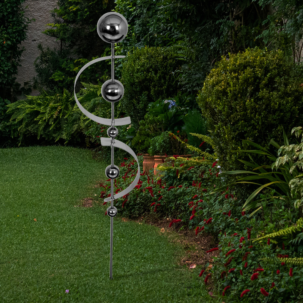 2x Gartenstecker, Edelstahl, 5 Kugeln, H 75 cm