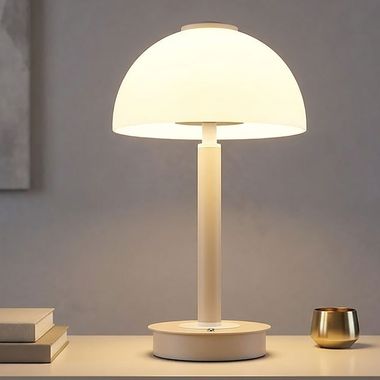 Lampe de table LED ULDIN en forme de champignon, verre couleur sable, variateur tactile, intensité réglable