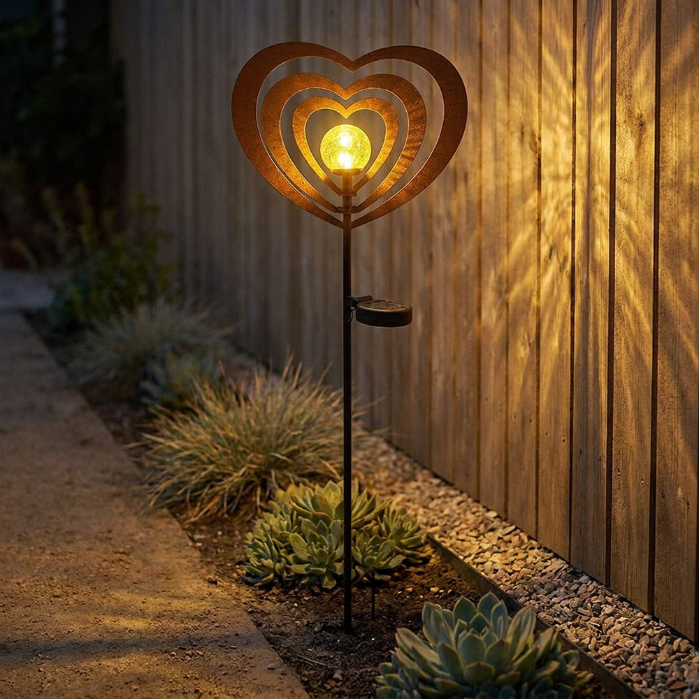 LED Solarleuchte, Metall, rostfarben, Glaskugel, H 82 cm