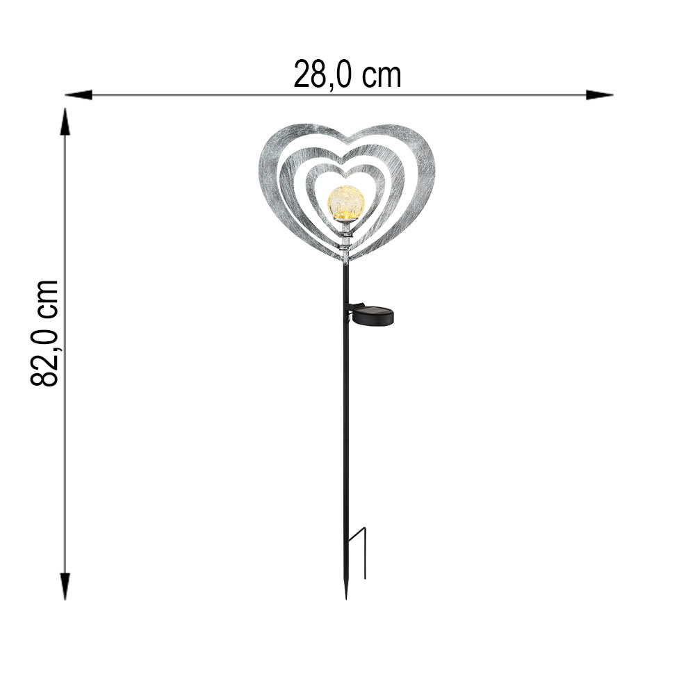 LED solar light, glass, black, silver-grey, heart, H 82 cm | ETC Shop: lamps, furniture, technology, household. All from one source