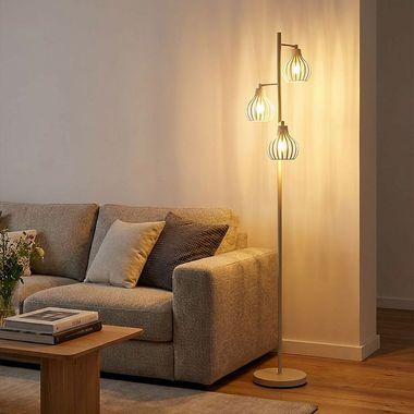 Stehleuchte MATEO, 3-flammig, Metall, Beige, Gitteroptik, H 161 cm