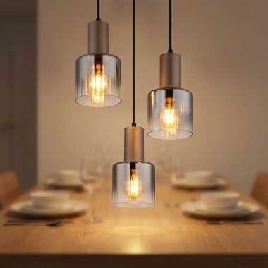 Pendelleuchte, kaffeefarben, Glas rauch, H 150 cm
